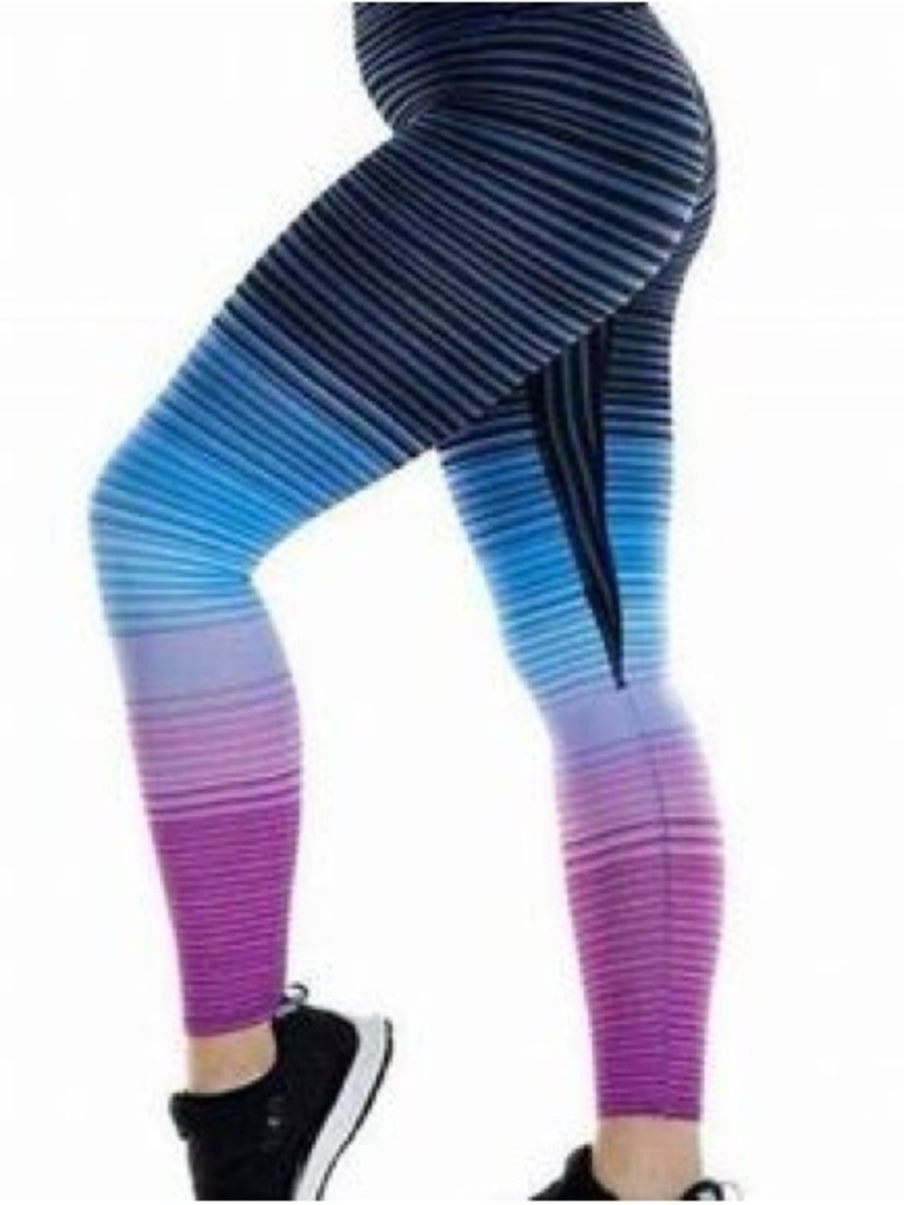 K-Deer Striped Ombre Blue Purple Active Leggings Sneaker Length Size Small